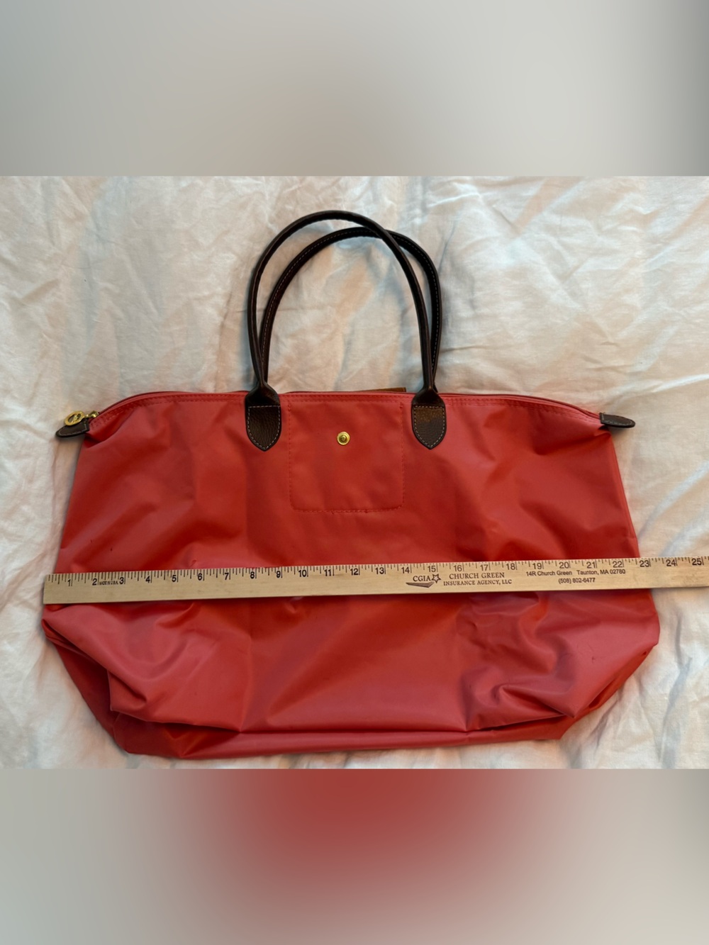 Pink Foldable Tote Bag with Brown Handles